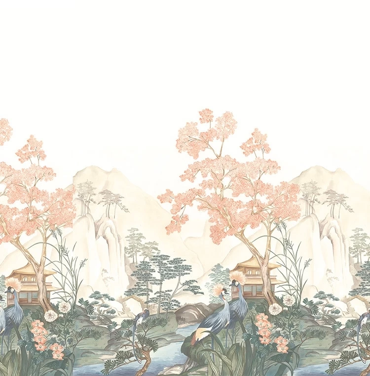 River Crane | Oriental Grasscloth Mural 2 River Crane | Oriental Grasscloth Mural - Image 2