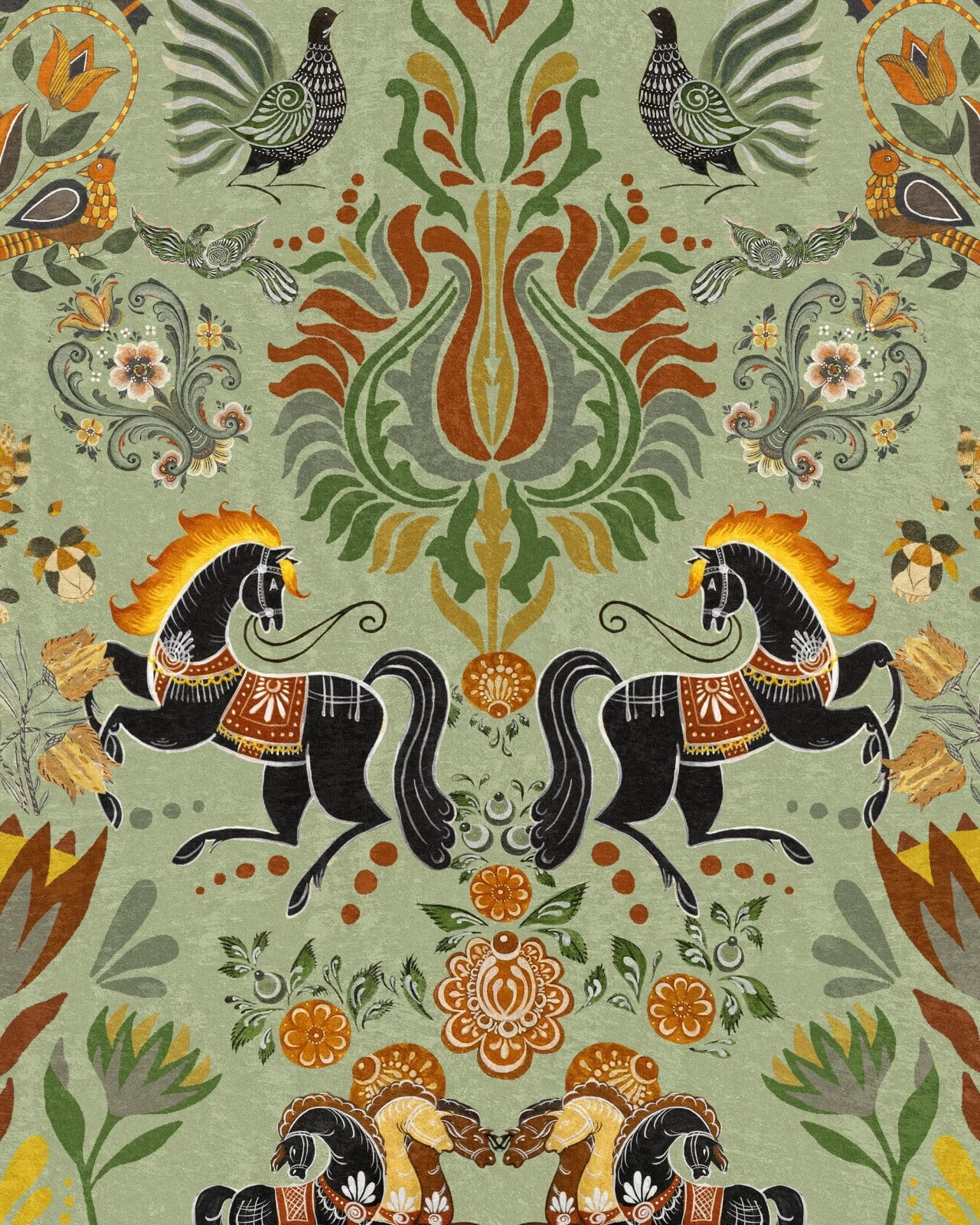 Folk Parade | Heritage Damask Wallpaper 2 Folk Parade | Heritage Damask Wallpaper - Image 2